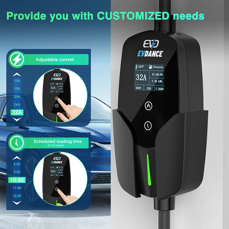 Type 2 7.36KW 1 Phase 230V 32A Leak Protection Fast 7kw Portable EV Charger Electric Car Charging Station with Led Indicator