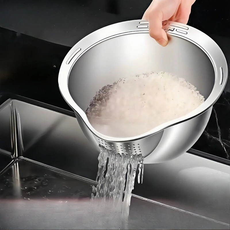Stainless Steel Rice Washer Drain Basket EasyTo Clean Rice Filte Bowl Sieve Colander Fruit Vegetable Strainer Kitchen Gadgets