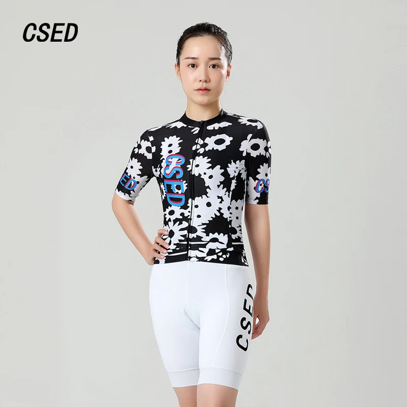 

CSED Cycling Jersey Summer Breathable Bicycle Riding Clothes Women's Short Sleeved Top Shirts Bike Clothing Full Zipper Soft