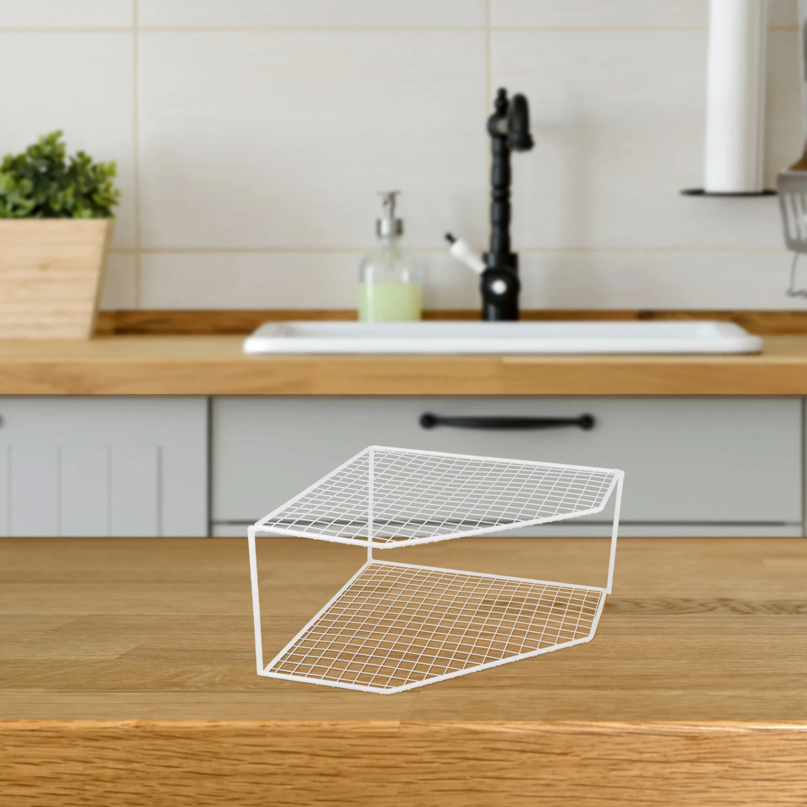 

Two Layer Kitchen Pot Rack White 12cm Countertop Organizer Corner Shelf Unit Iron Pan Storage Multi Function Draining Holder