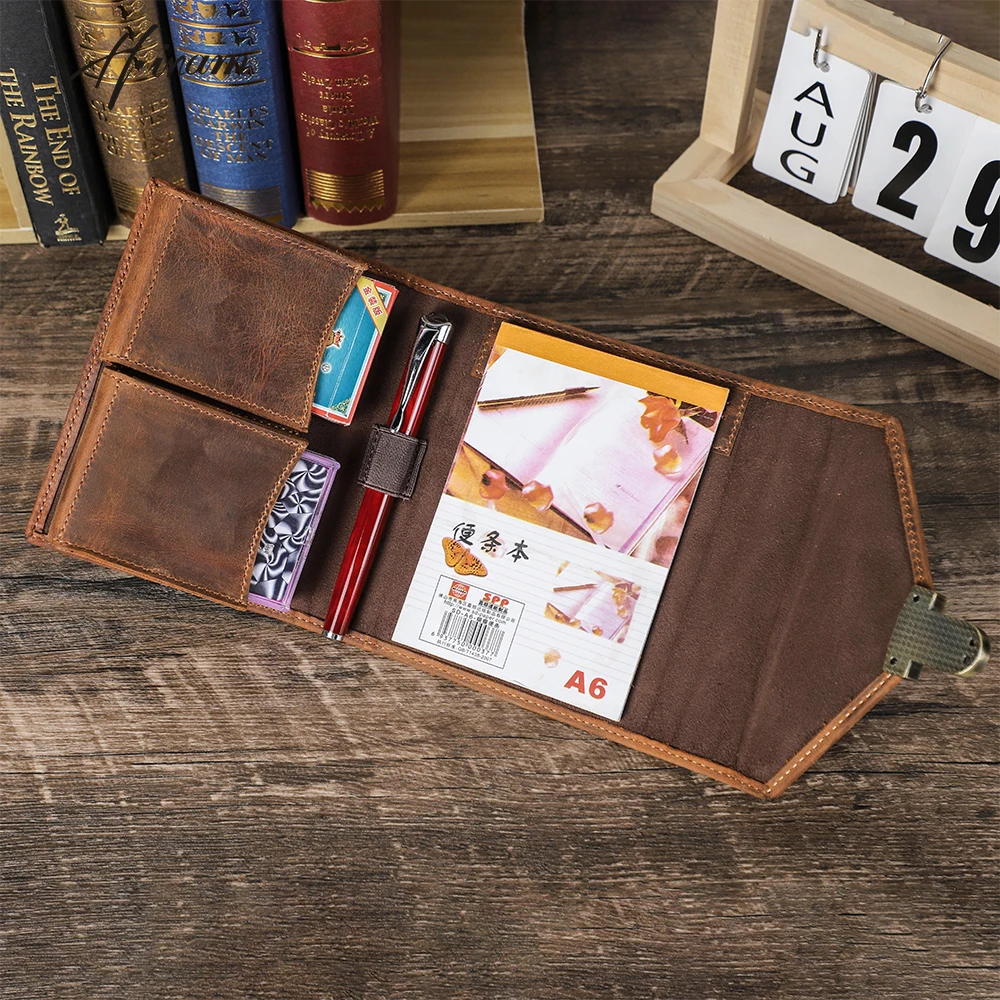 Genuine Leather Playing Poker Card Magic Card Protectors Cover with Pen A6 Notepad Holder Vertical Game Card Storage Box