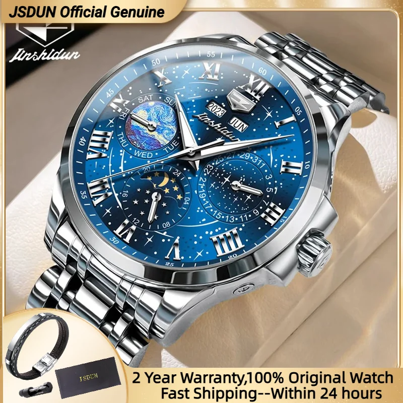 

Moon phase Wristwatch for Men Multifunctional Automatic Mechanical Watch Waterproof Stainless steel Business Men's Watches 2024