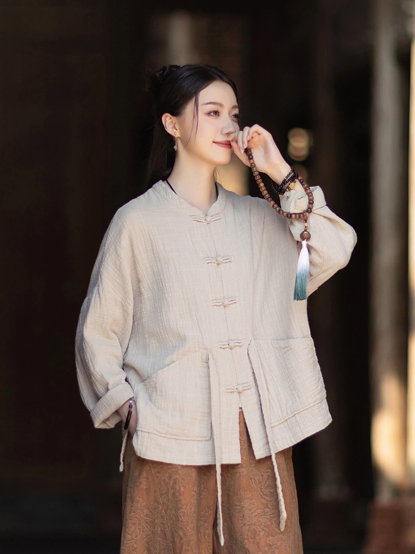 Young Version Zen Style Buddha Series High End Women's Shirt Traditional Chinese Upper Body Retro Button Tai Chi Casual Pract...