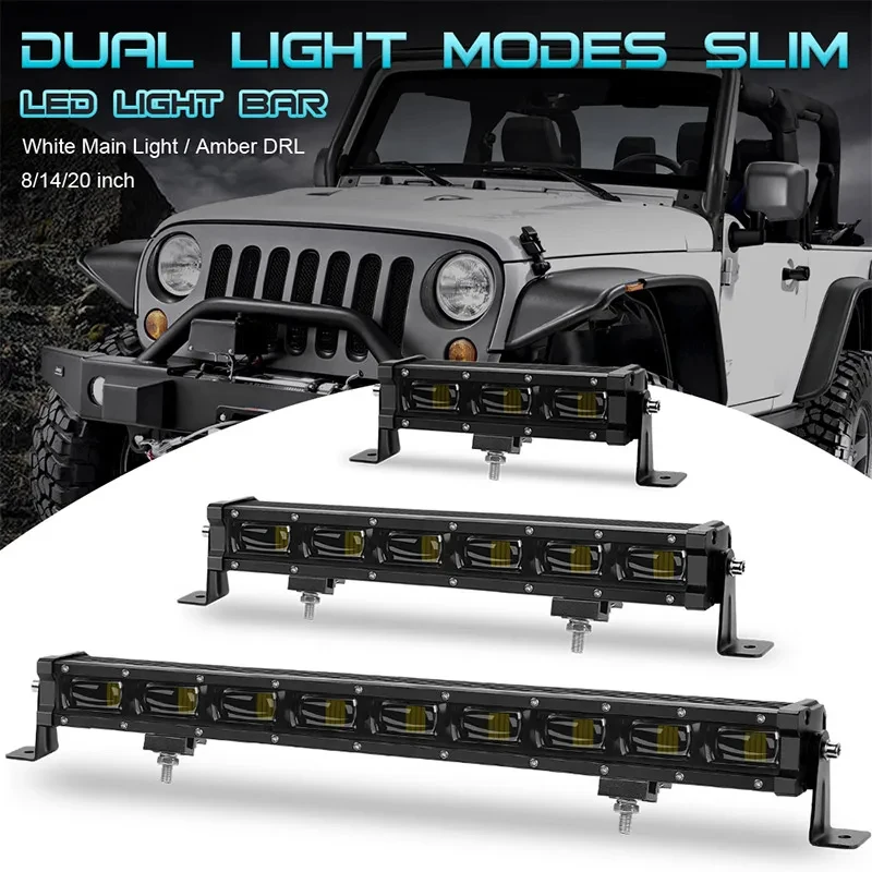 

8" 14" 20" inch Slim 6D LED Light Bar White Amber Running Lights Off Road 4x4 Work Light Fog Lamp For Jeep Lada Niva SUV 12V 24V