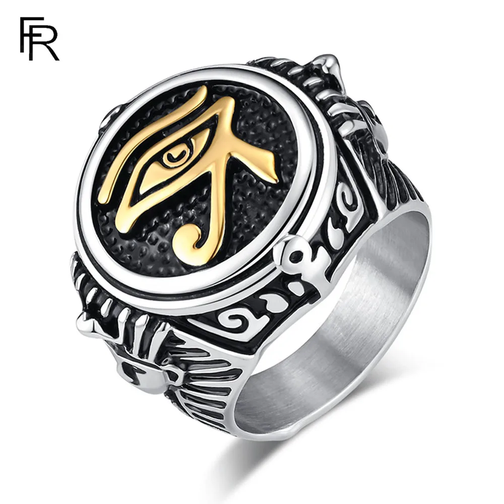 Retro Egyptian Pharaoh Horus Eye Titanium Steel Ring Men's Personalized Jewelry