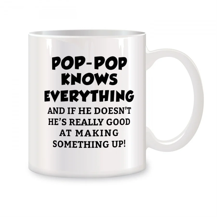 Pop-Pop Knows Everything Mugs For Grandpa Papa Fatherr Birthday Novelty Coffee Ceramic Tea Cups White 11 oz