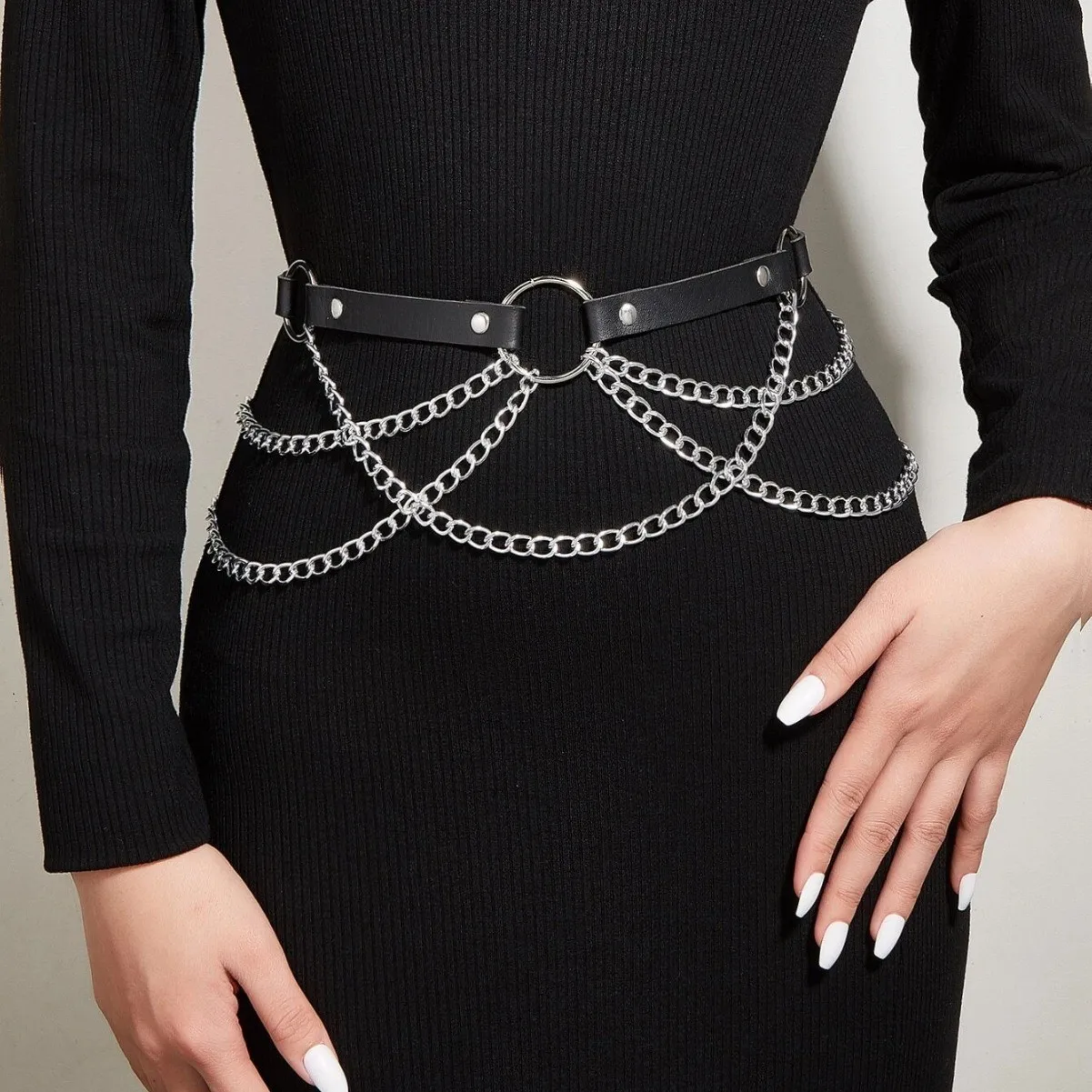 

Металлическое летнее платье Chatelaine Haute Couture с модным декоративным костюмом в стиле Ins с тонким поясом, модная цепочка