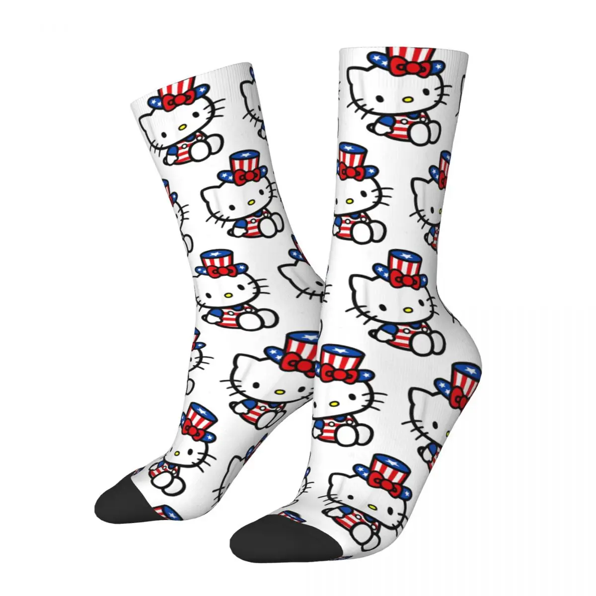 

Autumn Winter Harajuku Unisex Hello Kitty American 4th Of July Socks Non-slip Middle Tube Socks