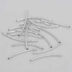 1pc High Quality Plated Silver Copper Twisted Pattern Long Curved Tube Beads Connectors Accessories For DIY Jewelry Making
