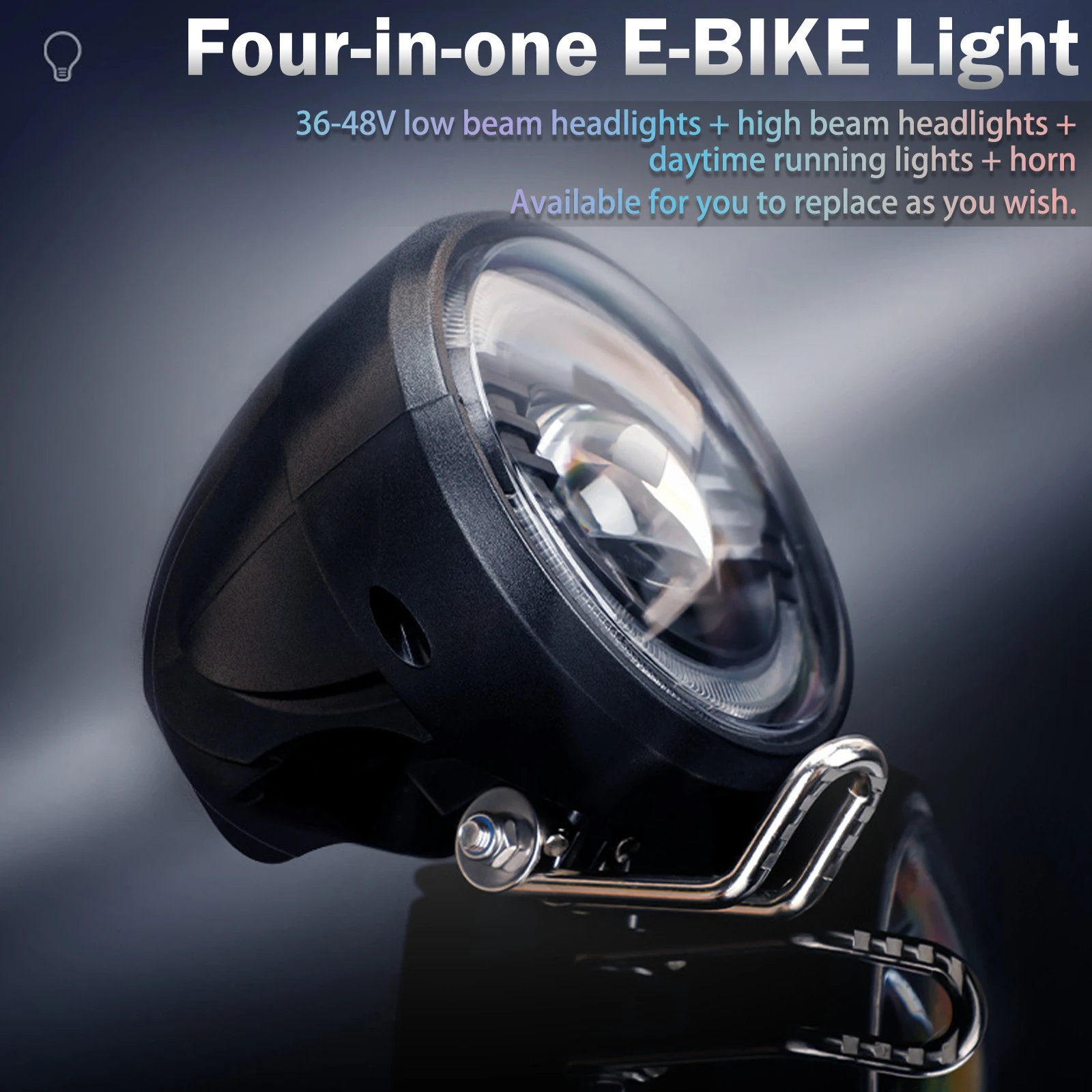 

Waterproof Front Light for Mountain Bikes E-Bike Headlight with Horn Motorcycles electric bicycle Daytime Running & Low Beam A