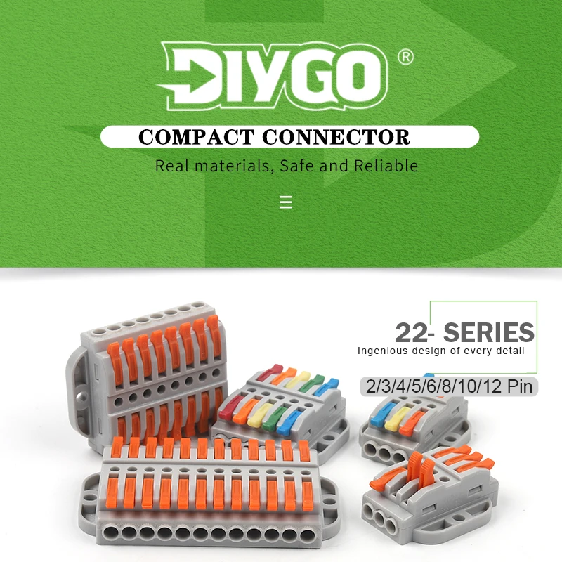 DIY GO Fixed type Wire Connectors 2-12 Pin Fast Butt Cable Conectors Universal Compact Conductors Push-in Wiring Terminal Block