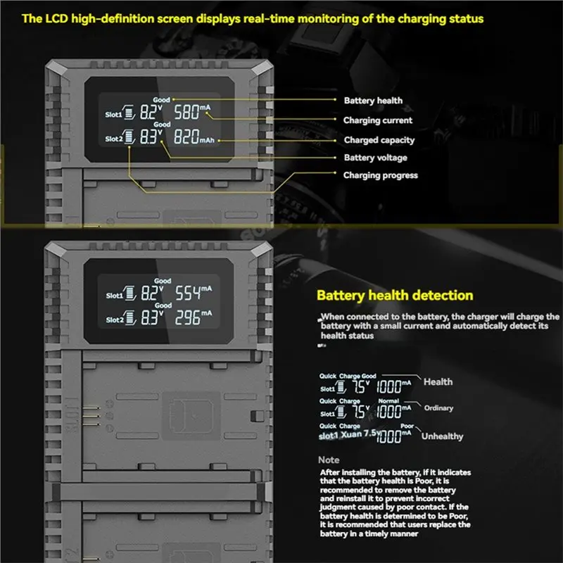 ABFN-USN4 PRO USB-C Camera Battery LCD HD Display Battery Health Check For SONY NP-FZ100 Battery For SONY FX3/A7 III