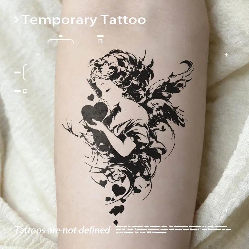 

Temporary Tattoos Vintage Cupid Angel Heart Floral Herbal Juice Tattoo Sticker Fake New Toys for the Best Adolescents Tatoo Body