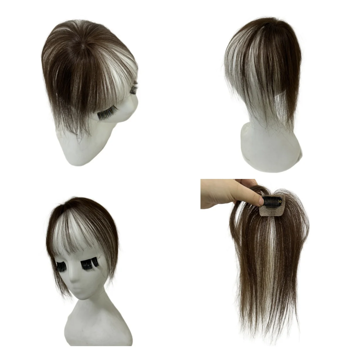 100% Human Hair Bangs Fringe Straight Hair Toppers Wispy Bangs Natural Scalp False Hair Bangs for Hair Loss