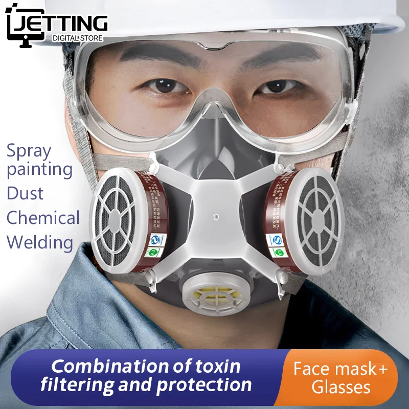 

Painting Gas Mask Respirator Set Dual Charcoal Filters Spray Chemical Industry Pesticide Anti Fog Glasses Protective Masks