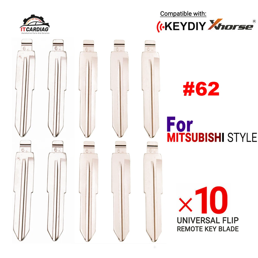 10ชิ้น/ล็อต Type 62 # โลหะ Uncut Blank เปลี่ยนรถ Key Blade สำหรับ Xhorse สำหรับพลิก KEYDIY/VVDI Remote ควบคุม NO.62