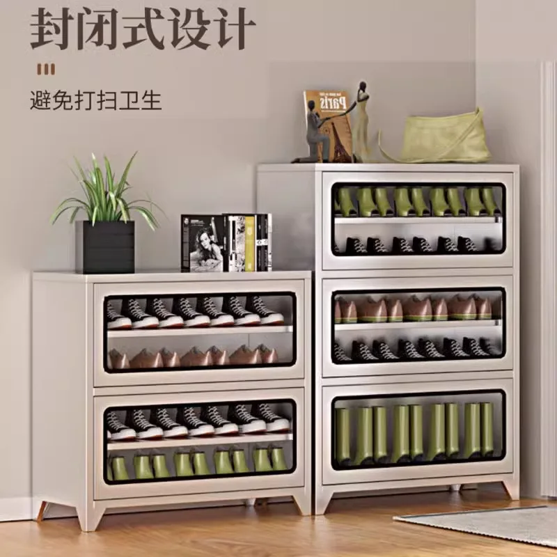 

Stainless steel shoe cabinet household upturned door shoe cabinet large capacity indoor and outdoor shoe storage cabinet
