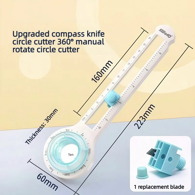 Adjustable Circle Cutter Tool 360° Rotating Paper Card Fabric Round Cutter for Paper Crafts and Scrapbooking Projects
