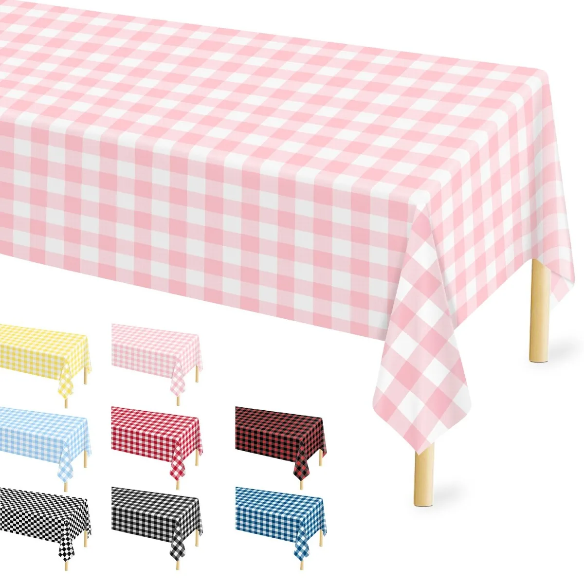 Gingham Tablecloth Disposable Plastic Checkered Tablecovers Waterproof Rectangle Picnic Table Covers for Birthday Party Supplies
