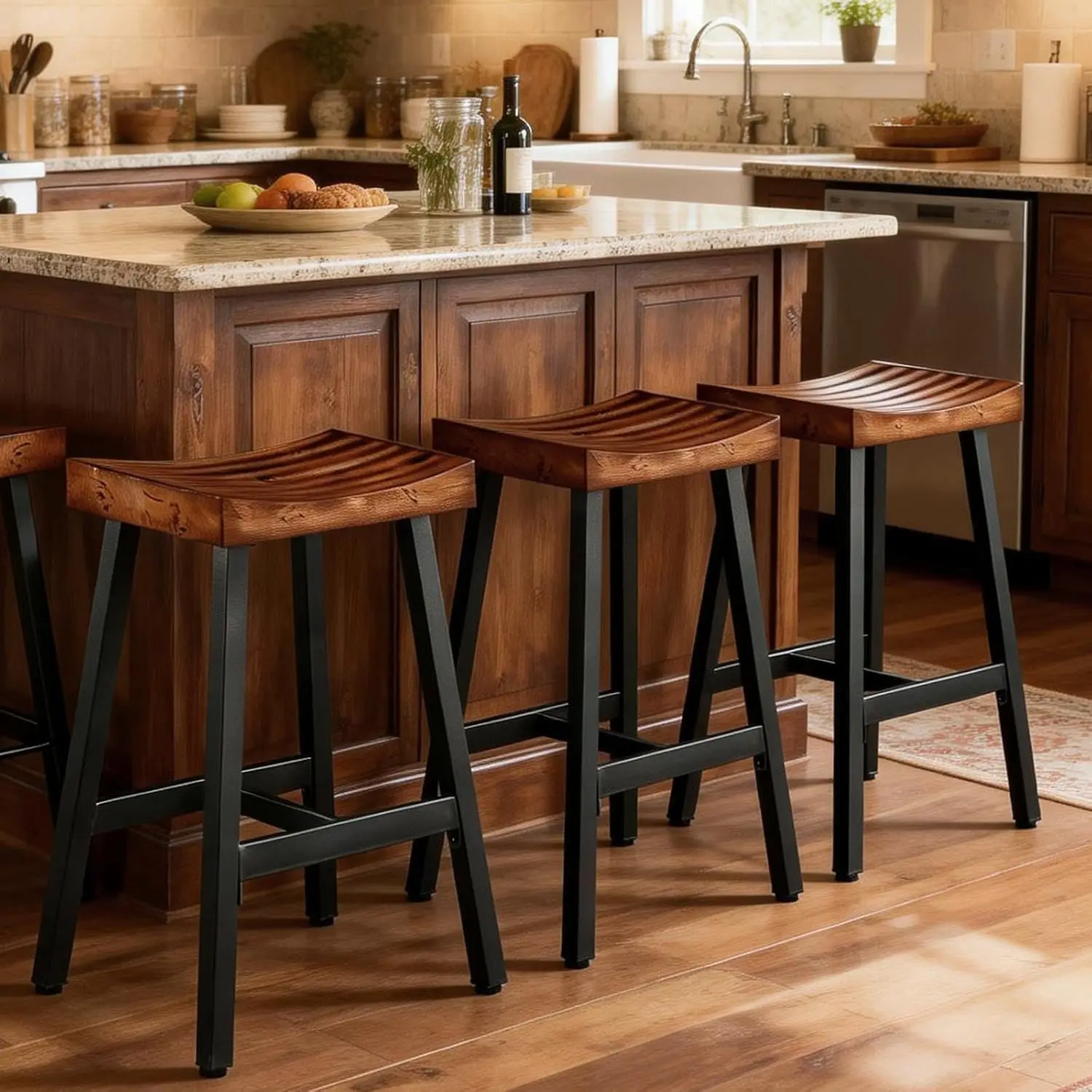 Backless Saddle Bar Stools 3-Piece Set, 25