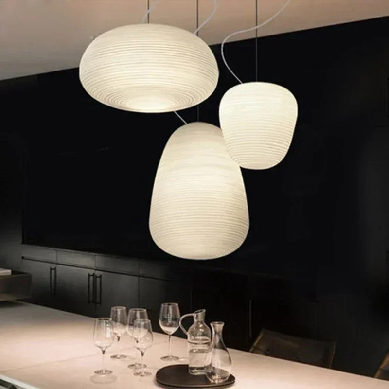 SANDYHA Modern Milky White Glass Pendant Light Whorls Cocoon Ceiling Chandelier For Bedroom Dining Table Study Home Decor