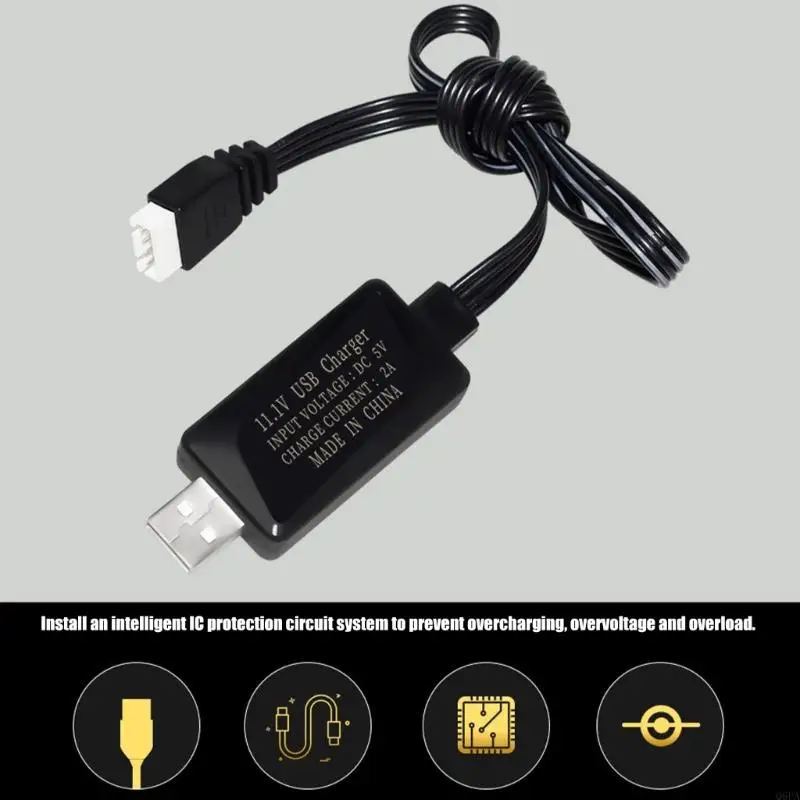 Q6PA 4-Pin Battery Charging Cable with USB-A End, PVC 55 Cord for Eleven Point Battery Pack Charging, Daily Care and