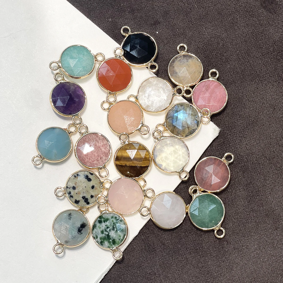 DIY Connector Natural Semi-Precious Round Faceted Connector 14x20mm For Jewelry Making DIY Necklace Bracelet Chain Accessory
