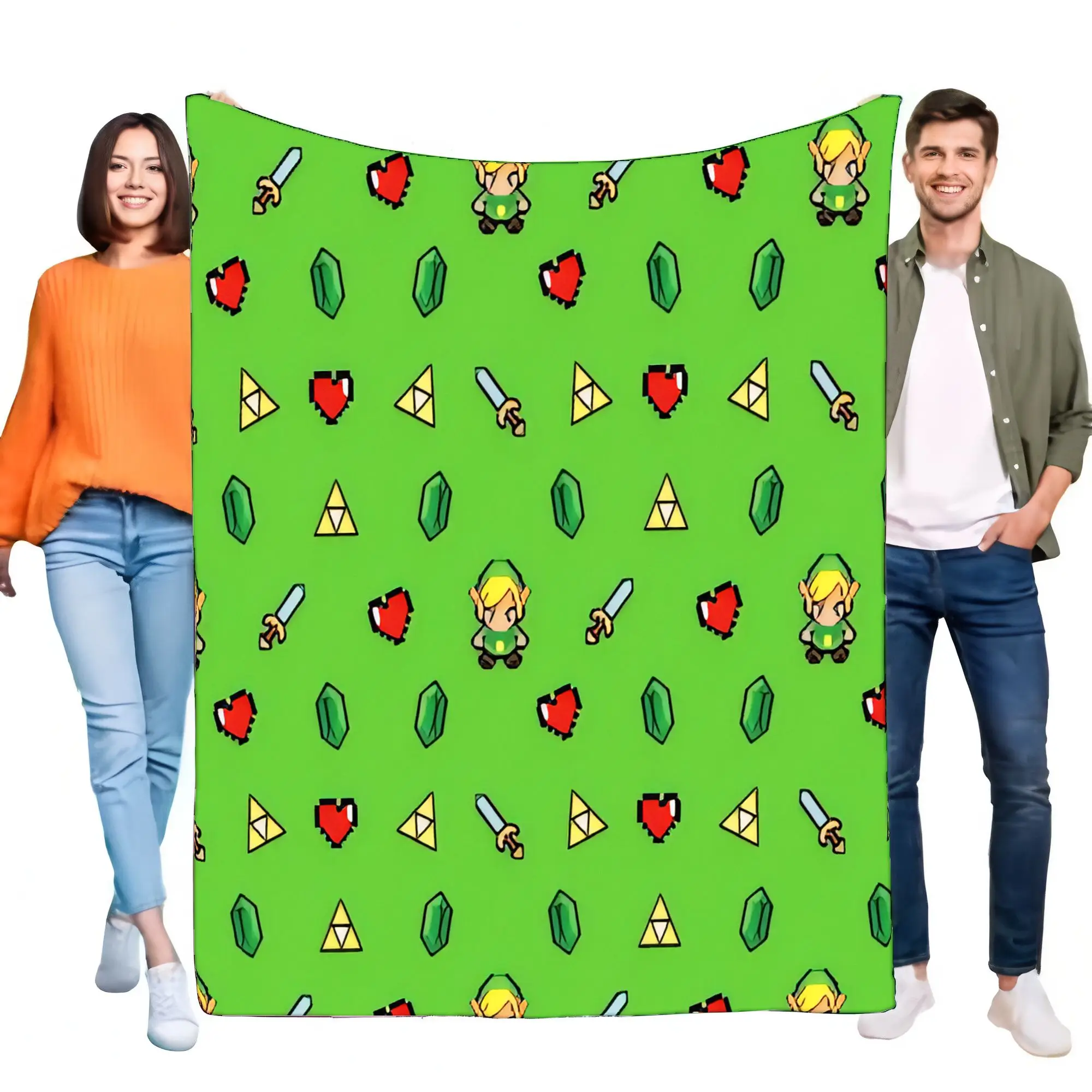 the-legend-of-zelda-icon-cobertor-verde-lance-capa-de-sofa-de-cama-aconchegante-de-pelucia-macia-com-personagens-de-link-recipientes-de-coracao-roupoes-e-swo