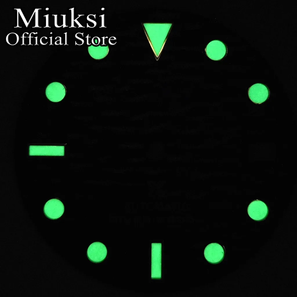 Miuksi 28.5mm black blue white sterile watch dial luminous fit NH34 NH35 movement fit 3/3.8/4.2 o\'clock crown