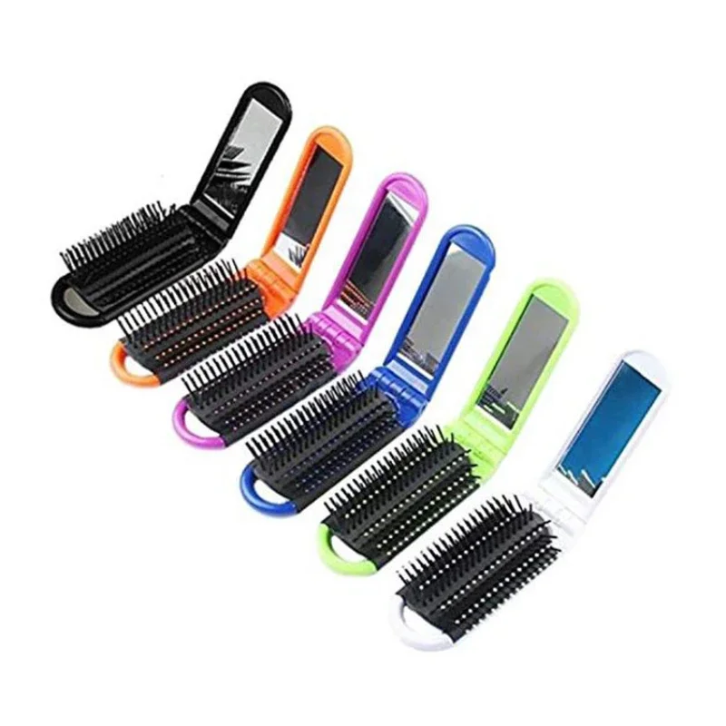 High Temperature Resistant Plastic Injection Folding Mirror Comb Plastic Comb for Hairdressing Travel Portable Small Comb