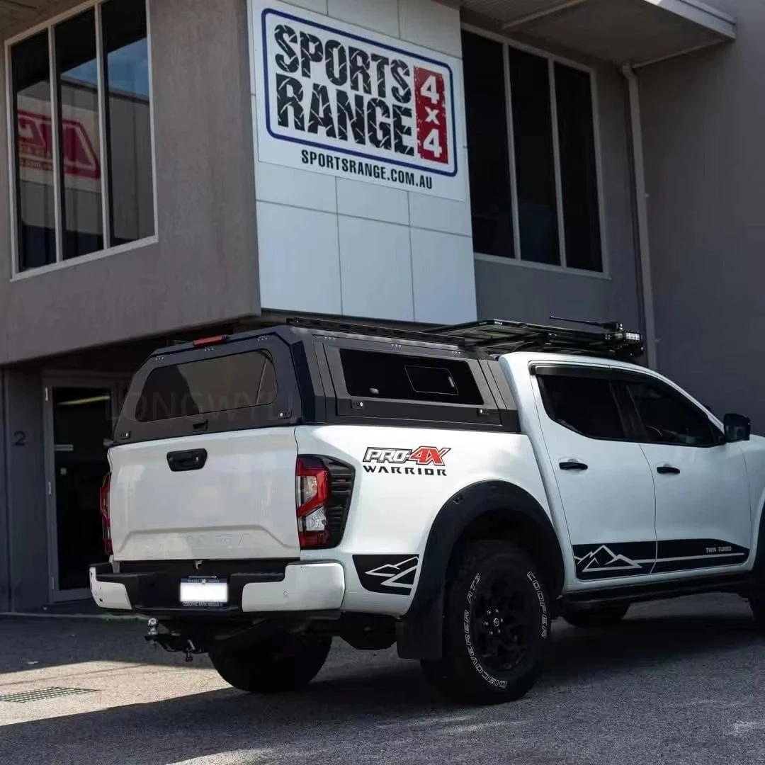 ForMolded Aluminum Pickup Canopy with roof rack for Nissan Navara Np300 Frontier Heavy-Duty Black Matte Truck Topper Aluminum