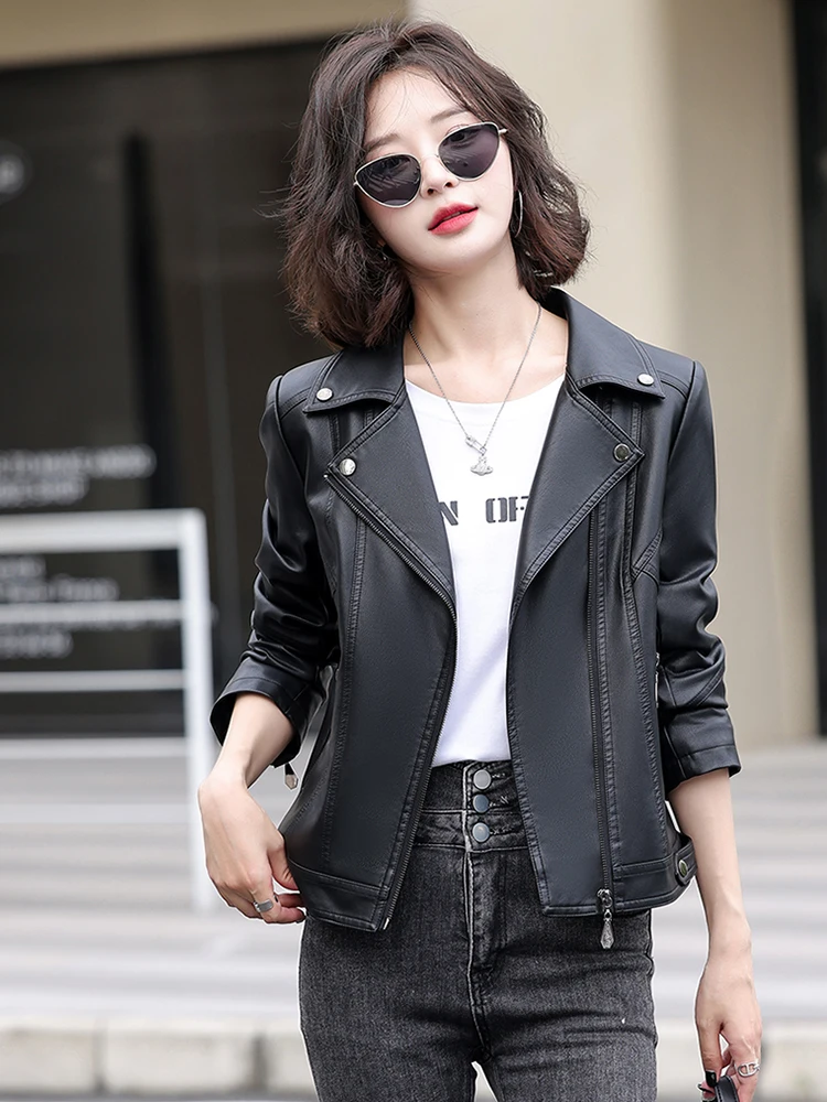 Lente Herfst 2024 Nieuwe Sle Haifeng Echt Lederen Jas Dames Slim Fit Motorfiets Schapenvacht Jas Plus Size Jas