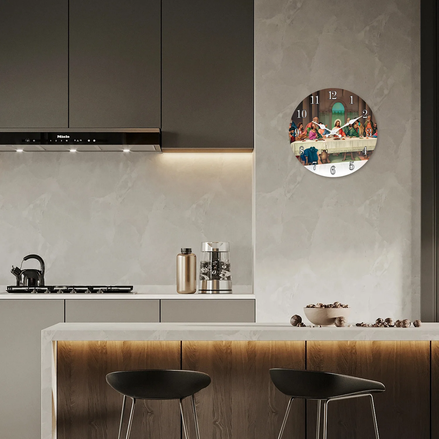 الدينية يسوع الرسل عشاء نمط ساعة حائط خشبية غرفة المعيشة غرفة نوم المطبخ ديكور المنزل ساعة حائط ساعة كوارتز صامتة هدية عيد 10 بوصة 12 بوصة 14 بوصة 16 بوصة (بدون بطاريات) #6