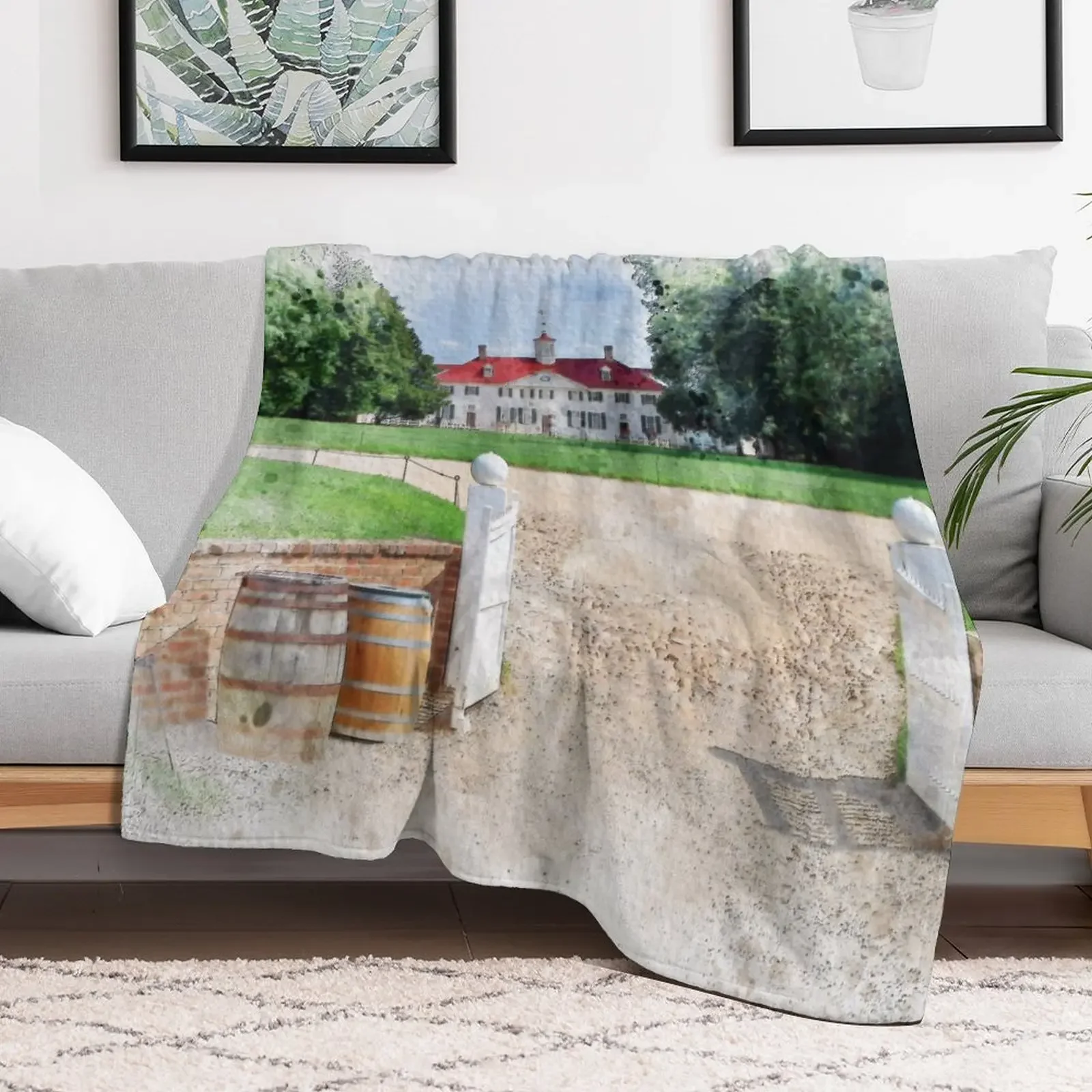 Mount Vernon Watercolor Throw Blanket Bed Fashionable decorative sofa bed Blankets