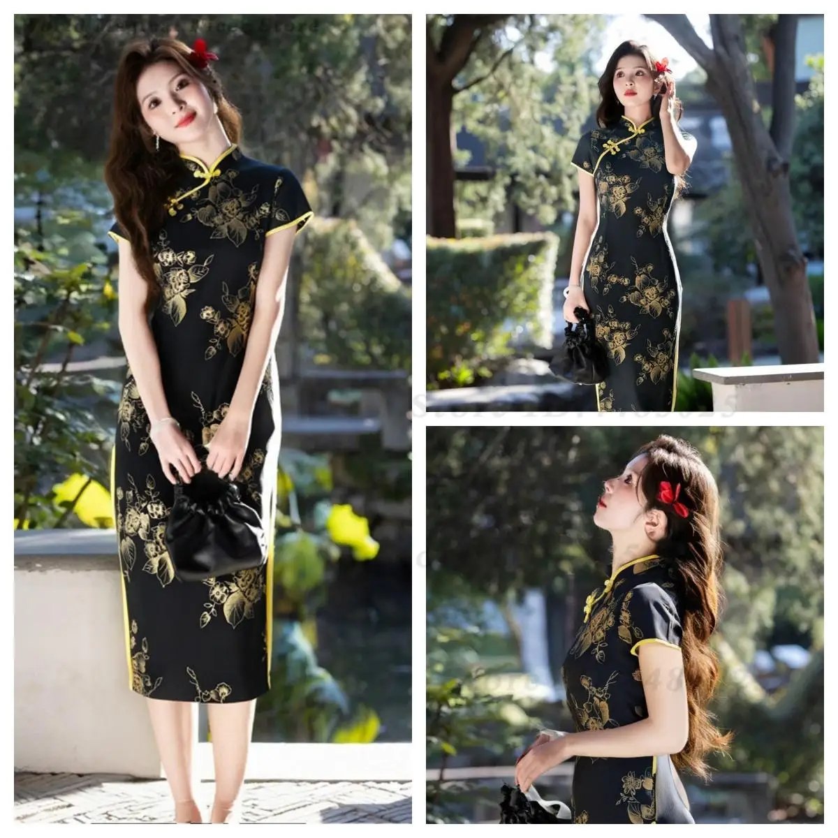 Oriental Maxi Dress for Women New Chinese Style Elegant Cheongsamluxury Printed Floral Long Modified Qipao Sexy Vestidos Dress