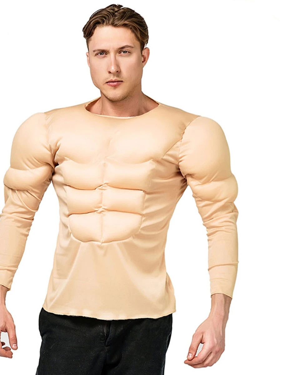 Fake Abdominal Muscles Funny Boys Muscle T-shirt Clothing Halloween Carnival Cosplay Costumes Muscular Men T-shirt Fake Muscles