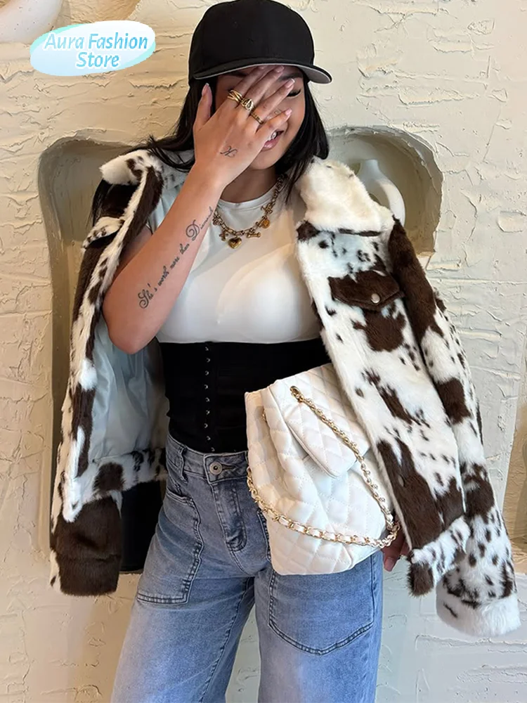 

Women's Contrast Printed Lapel Coat Fashion Single Breasted Full Sleeve Loose Short Jackets 2025 New Autumn Office Commute Wear