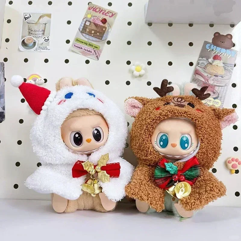 Ropa Labubu pakaian boneka Jubah Natal dan Set topi aksesoris untuk V1 V2 boneka hadiah anak perempuan