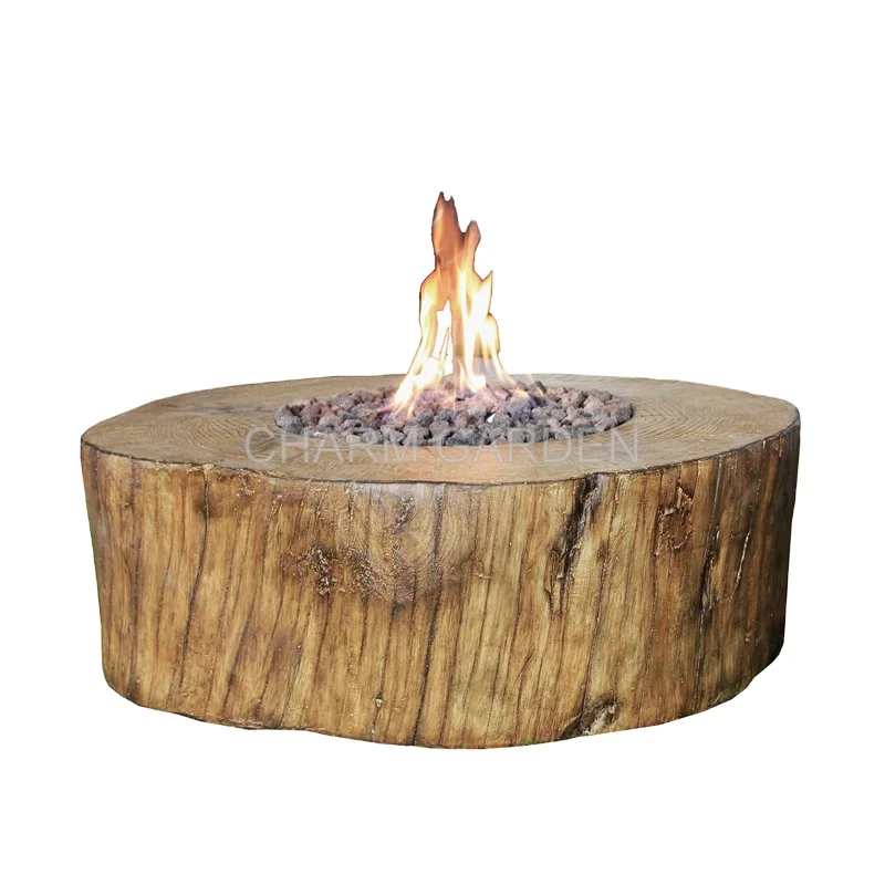 Elegant Gas Rectangle GRC Fire Pits Outdoor Wooden-Like Concrete for Garden Decoration
