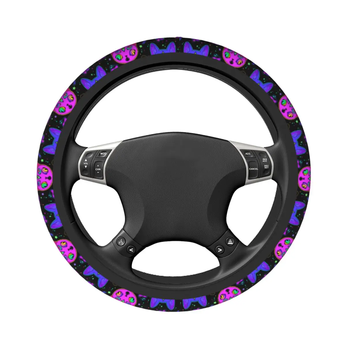 Psychedelic Cat Car Steering Wheel Cover 38cm Non-slip Suitable Car-styling Car Accessories