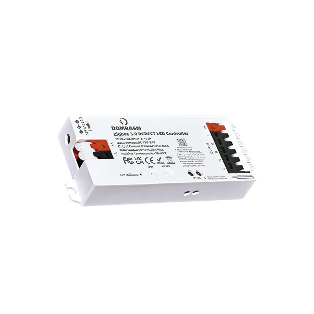 DOMRAEM Zigbee 3.0+2.4G RGBW RGBCCT LED-Controller DC12-24V 20A Kompatibel mit Hu*e/Echo Plus etc. Alexa Sprach- und App-Steuerung