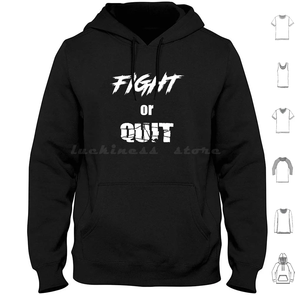 Fight Or Quit ( White ) Hoodies Long Sleeve Fitness Bodybuilding Gym Motivation Shredded Workout Fit Physique Abs