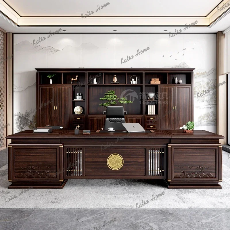LSWooden Cheap Executive Office Desk Manager Designer Large Drawers Computer Desk Standing Adjustable Scrivania Work Station Tab