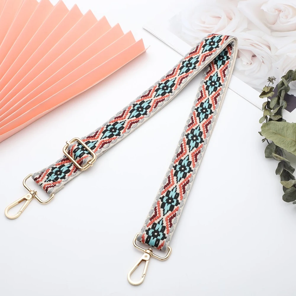 Adjustable Shoulder Bag Strap Nylon Accessories Ethnic Style Colourful Pattern Women Wide Fashion Replacement Sling Bag Strap