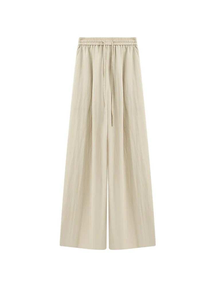 Women Drawstring Elastic Waist Wide Leg Pants Lightweight Draped Loose Fit Spring Long Trousers Lady Relaxed Versatile Bottoms