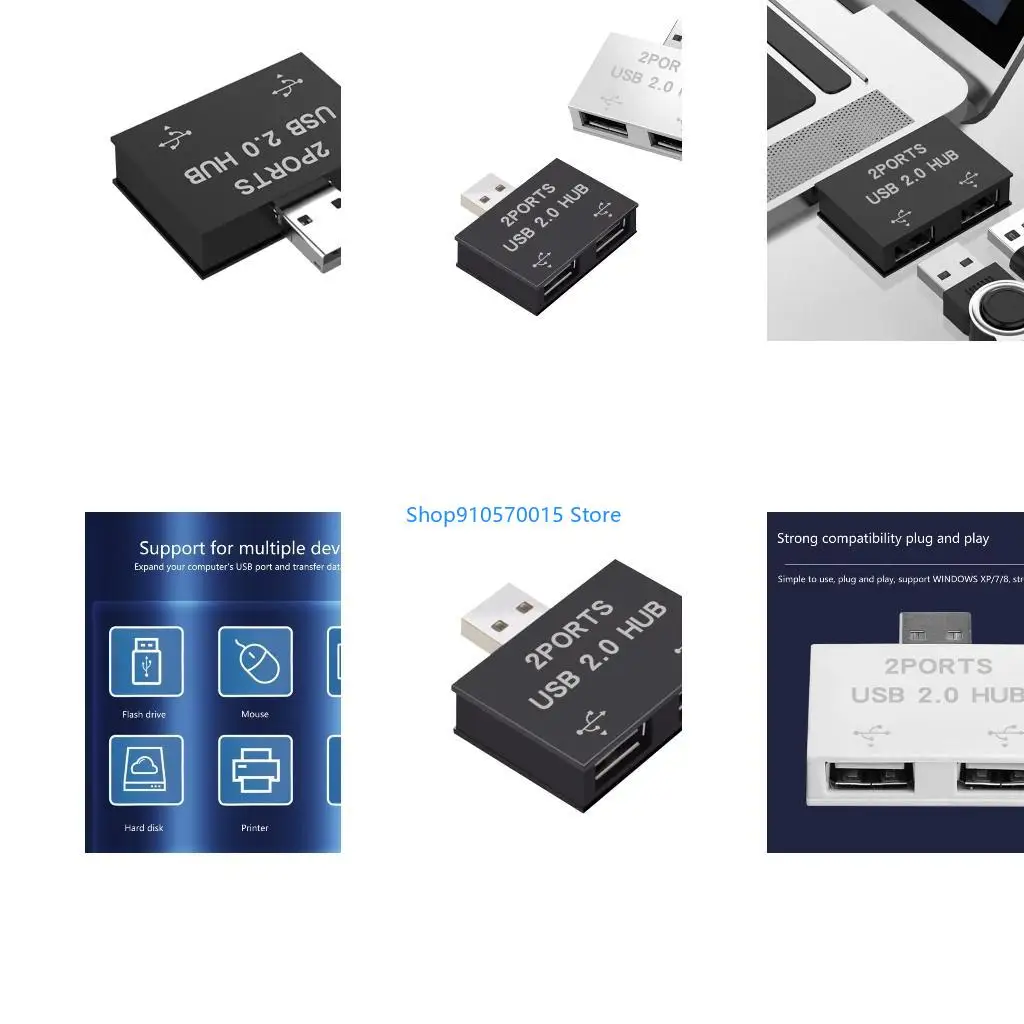 B95C USB 2.0 A Male To Double USB Female Hub Adapter For Expanding Connection On Laptop Or Car