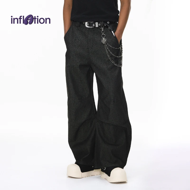 

INFLATION Men's Raw Denim Jeans 2025 Autumn American Cleanfit Streetwear Curved Hem Pants Solid Color Casual Trousers