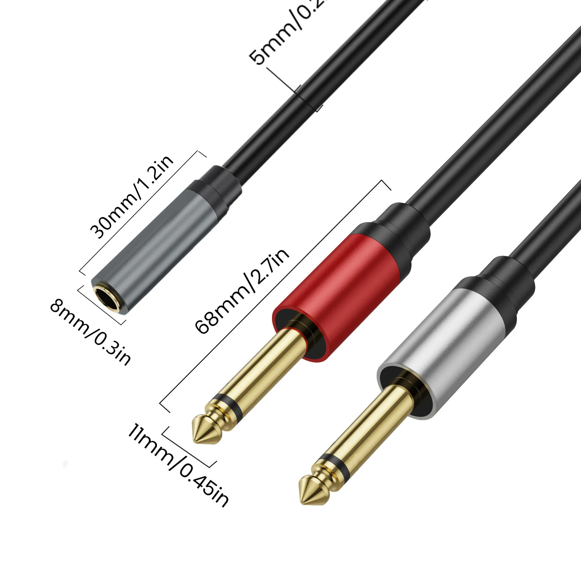 3.5mm Female to 2 x 6.35mm Male Mono Quarter inch Female TRS to Dual 6.5 1/4 Inch Male Y Splitter Breakout Cable Patch Cord