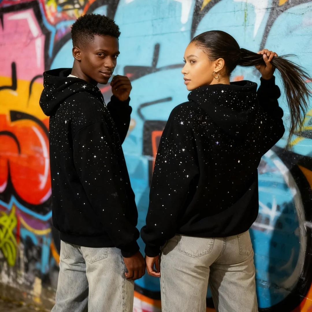Męska i damska bluza z kapturem, z długim rękawem, w stylu retro, z motywem niebiańskim i wzorem diamentów, wygodna kurtka.