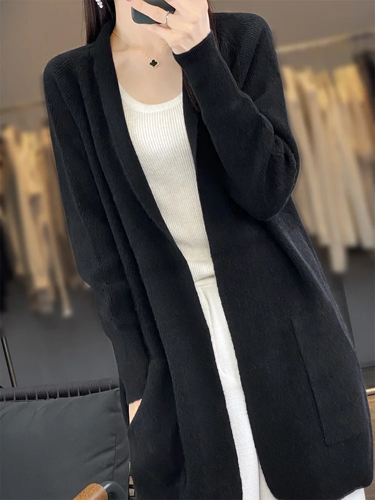 100% Pure Wool Coat Women\'s Clothing Knitted Cardigan Casual Loose Large Size Shirt Autumn Winter New Thick Warm Long Top Korean